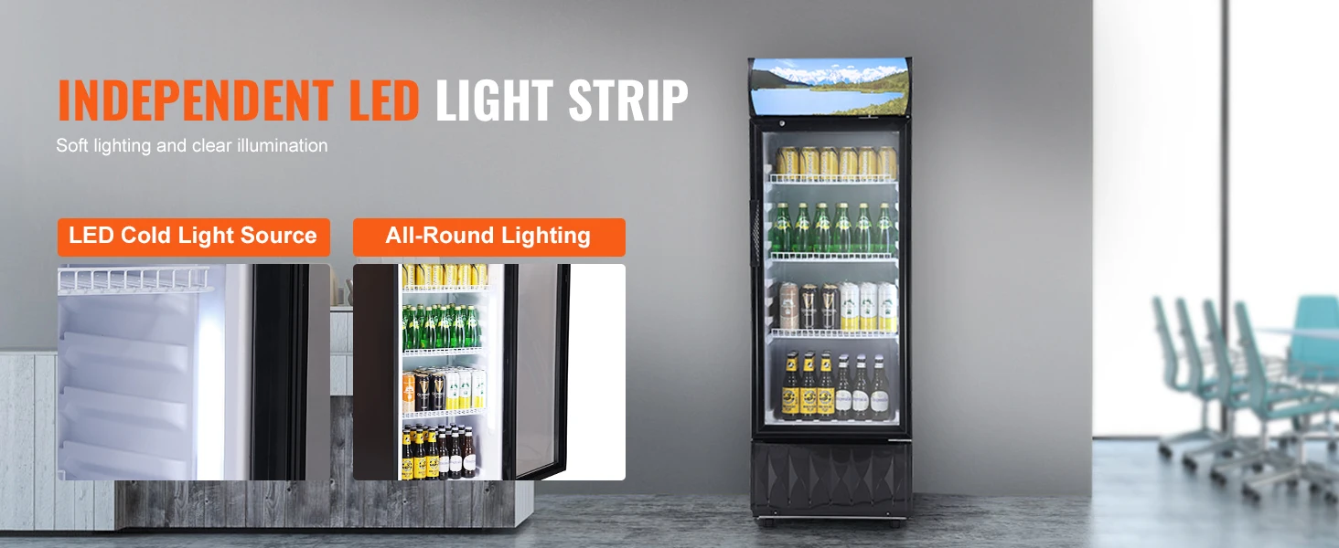 SucceBuy Commercial Merchandiser Refrigerator Beverage Refrigerator Cooler withAdjustable Shelves Customizable Lightbox