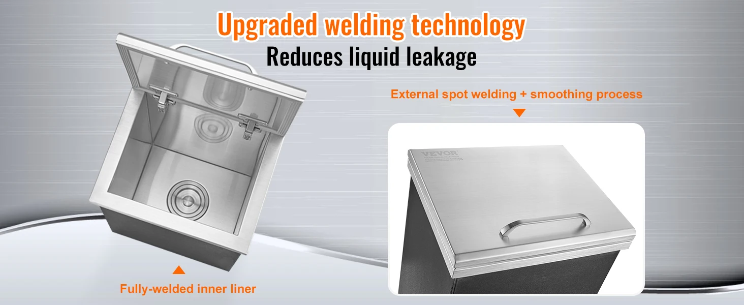 SucceBuy Drop in Ice Chest Stainless Steel Ice Cooler Commercial Ice Bin with Hinged Cover Outdoor Kitchen Ice Bar