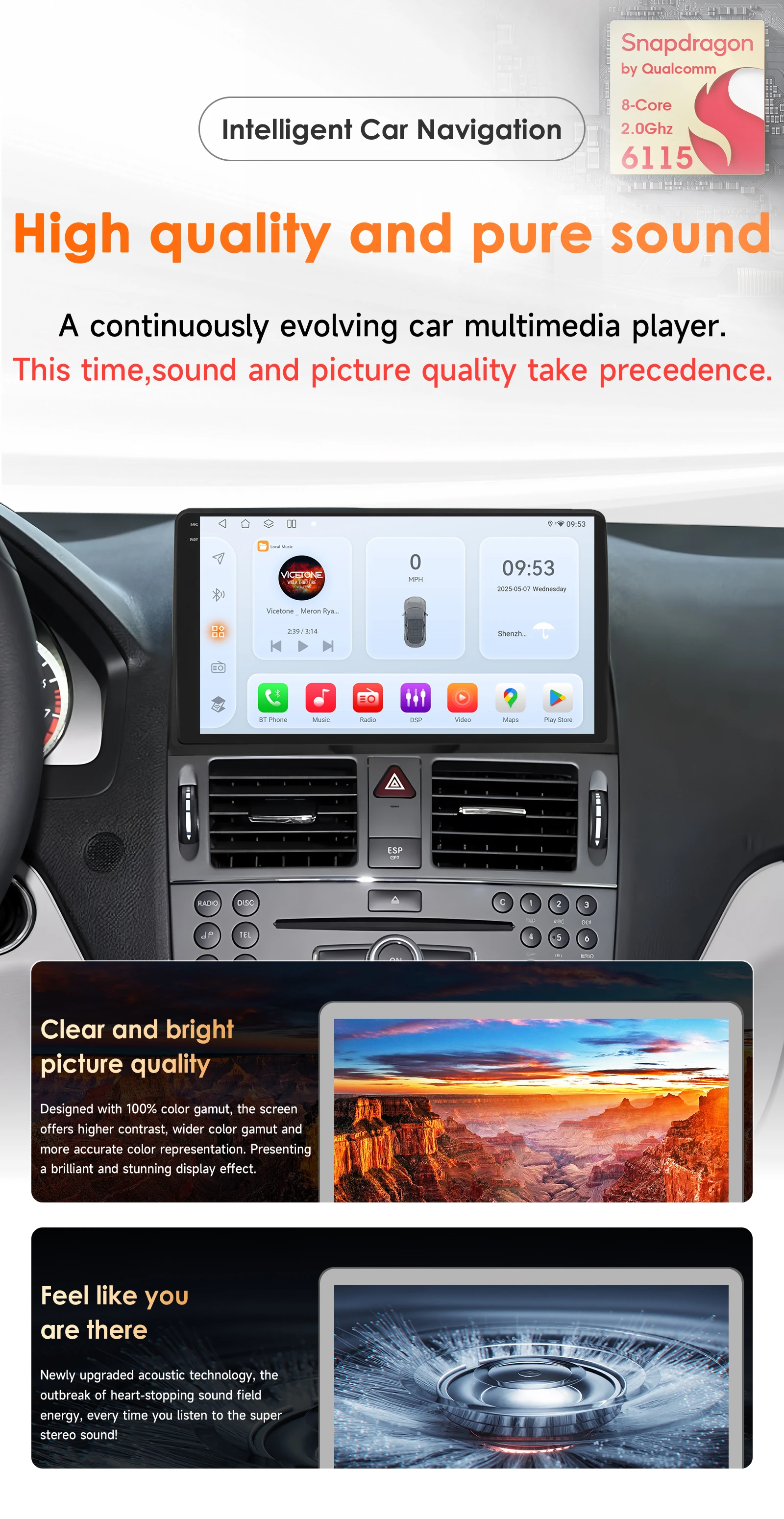 9" Hizpo CarPlay 2Din Android Auto Car Radio for Mercedes Benz C-Class W204 S204 2007 - 2010 Snapdragon 6115 RDS DSP 4G 360CAM
