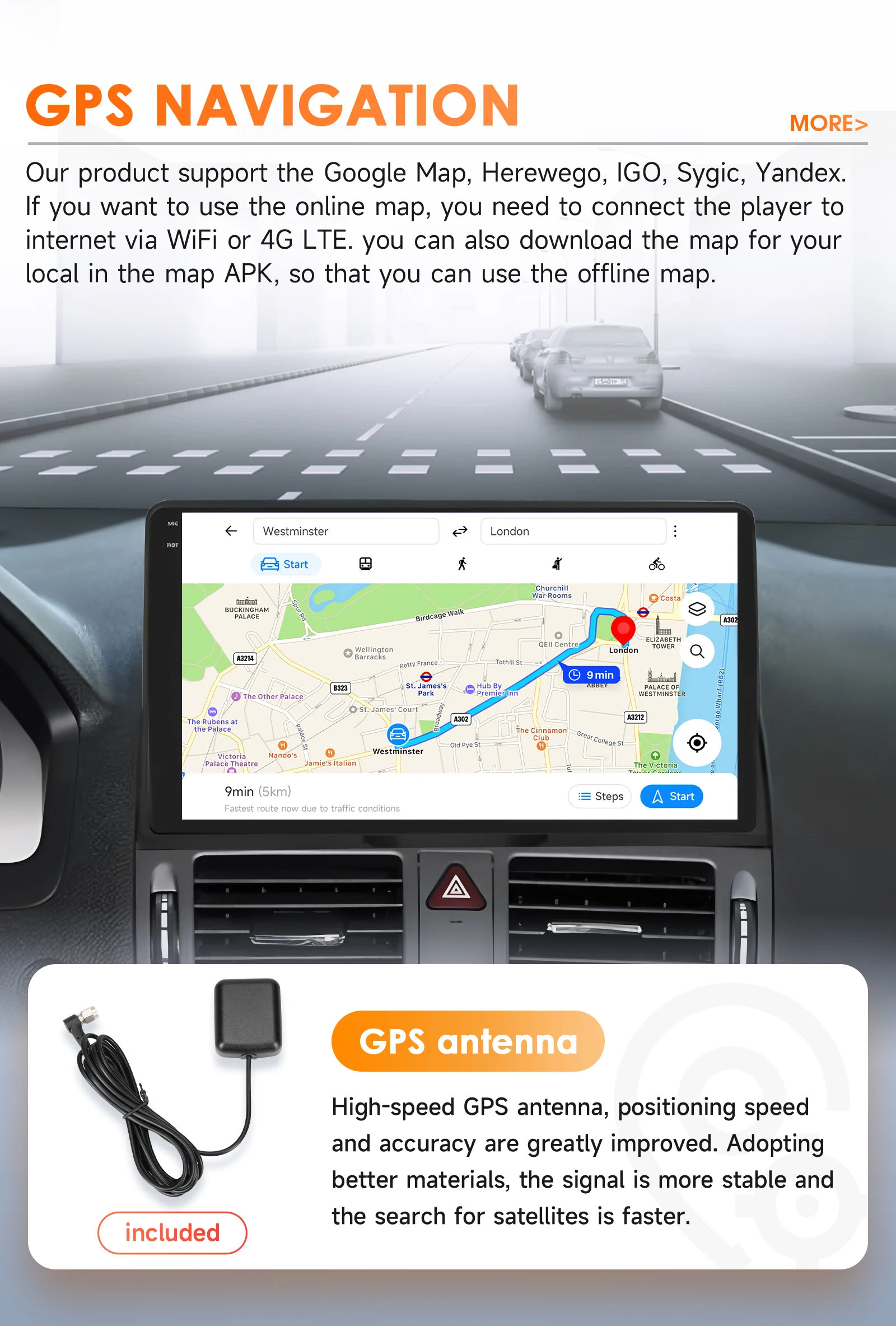 9" Hizpo CarPlay 2Din Android Auto Car Radio for Mercedes Benz C-Class W204 S204 2007 - 2010 Snapdragon 6115 RDS DSP 4G 360CAM