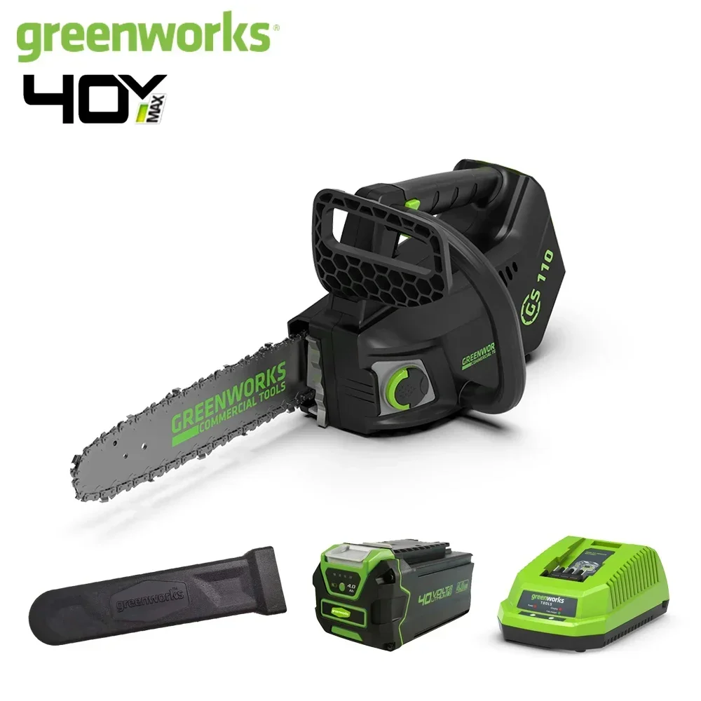 Greenworks 40v Top Handle Arborist Chainsaw Brushless Motor 10 Inch Bar 15M/S Professional One Hand Operate Garden Saw GS110