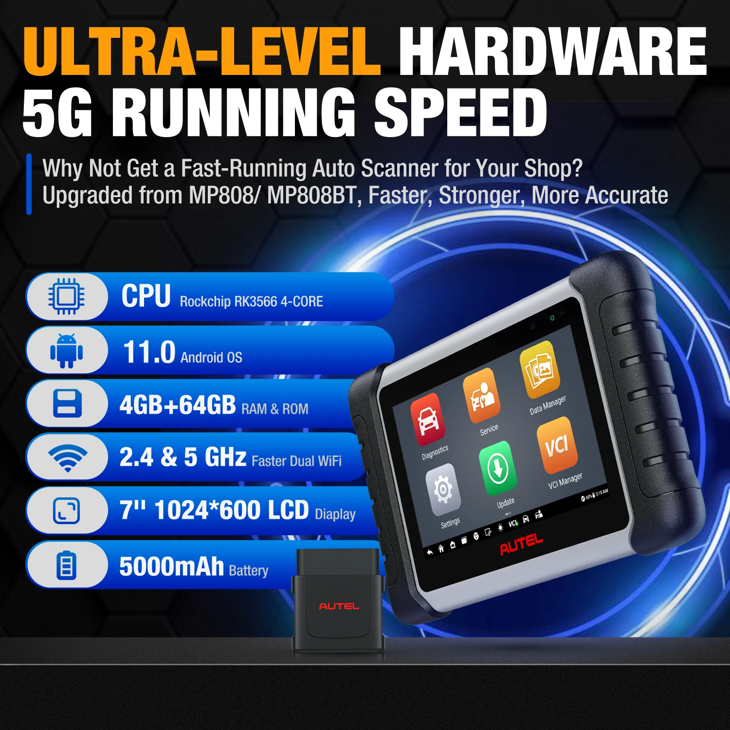 Autel MaxiPRO MP808BT Pro Kit OBD2 Diagnostic Tool ECU Coding Refresh Hidden,VAG Guided,38+ Services Upgrade of MP808S MP808BT