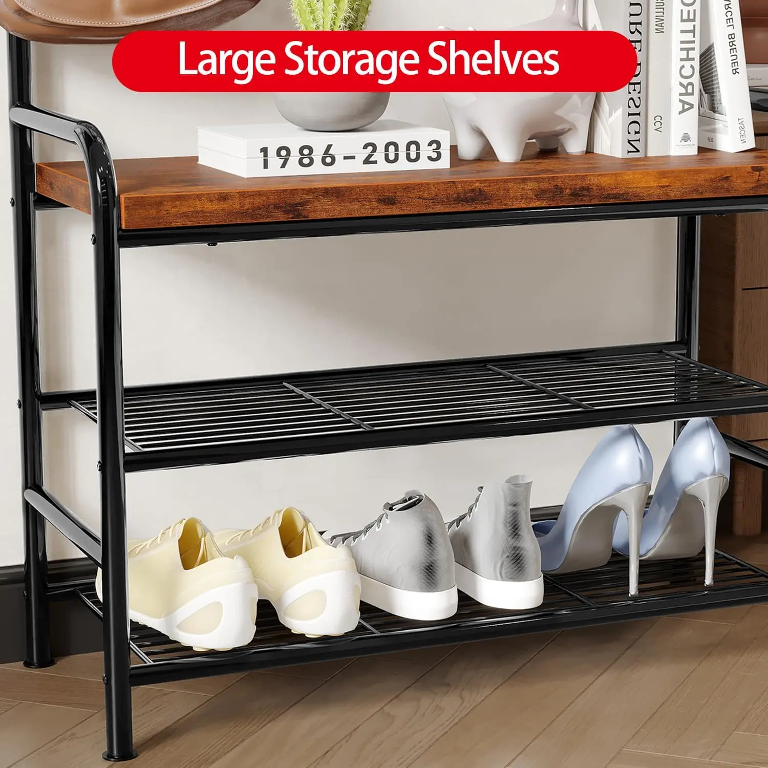 Hall Tree Shoe Bench 4in1 Hall Tree Storage Bench for Entryway 8 Sturdy Hooks Industrial Entryway Bench Freestanding Coat Rack