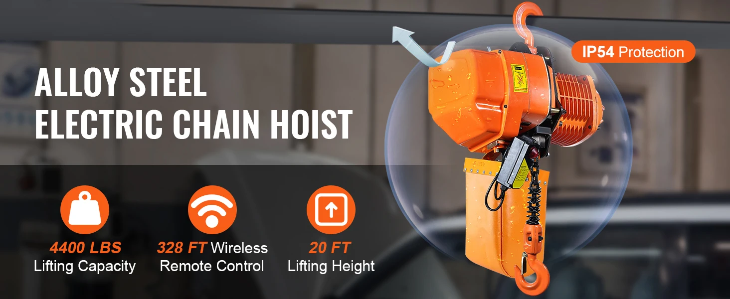 SucceBuy 4400lbs Electric Chain Hoist 21.6 ft/min Three Phase Overhead Crane with G100 Chain Wireless Control for Garage Litfing