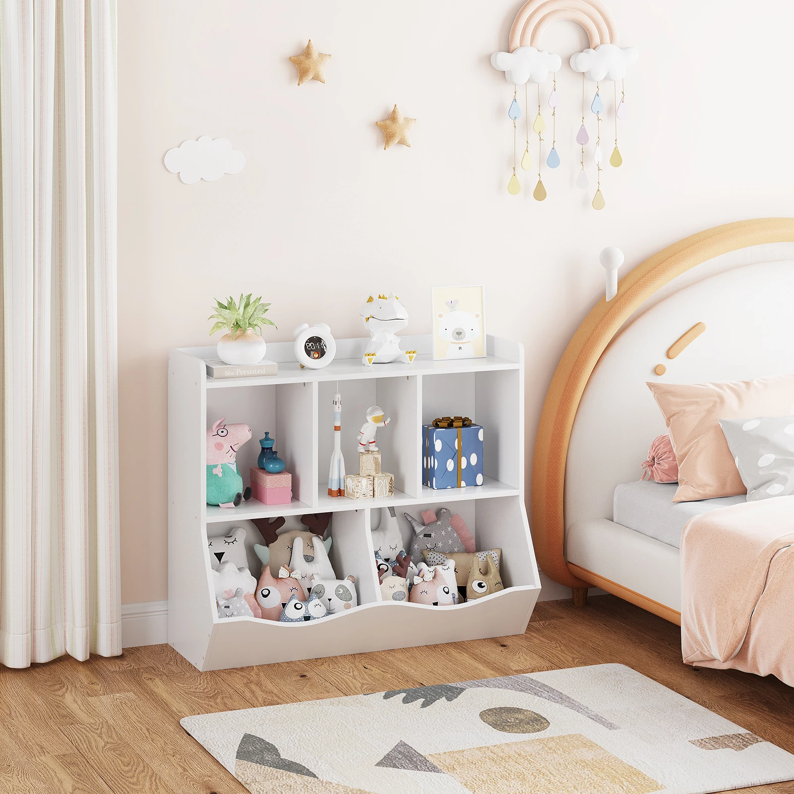 Kids Bookshelf Toy Storage Cabinet Children's Toy Shelf 35.4" x 11.8" x 29.5" for Children's Room Playroom Hallway Kindergarten