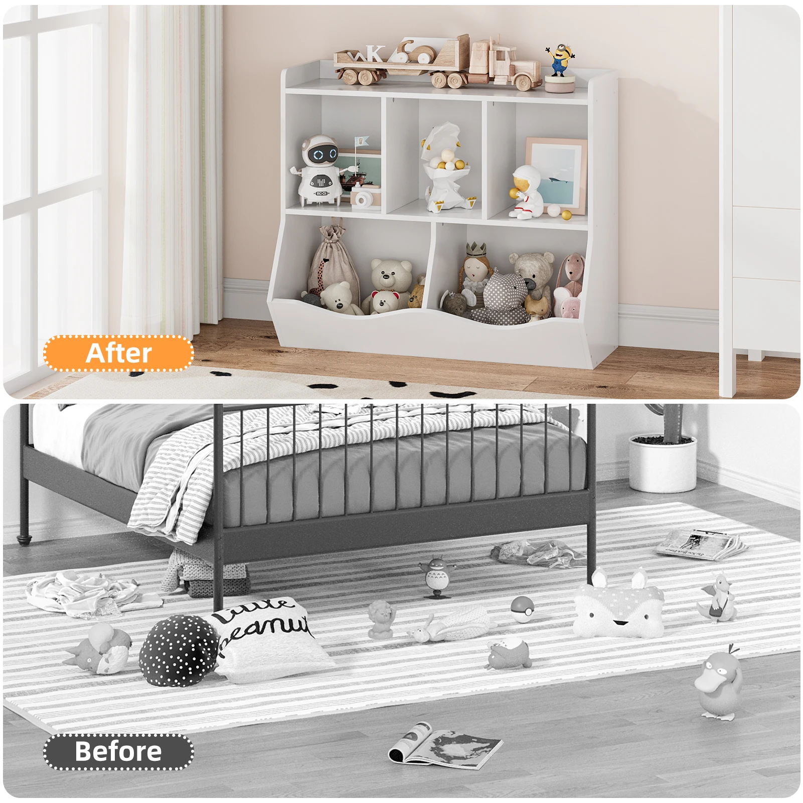 Kids Bookshelf Toy Storage Cabinet Children's Toy Shelf 35.4" x 11.8" x 29.5" for Children's Room Playroom Hallway Kindergarten
