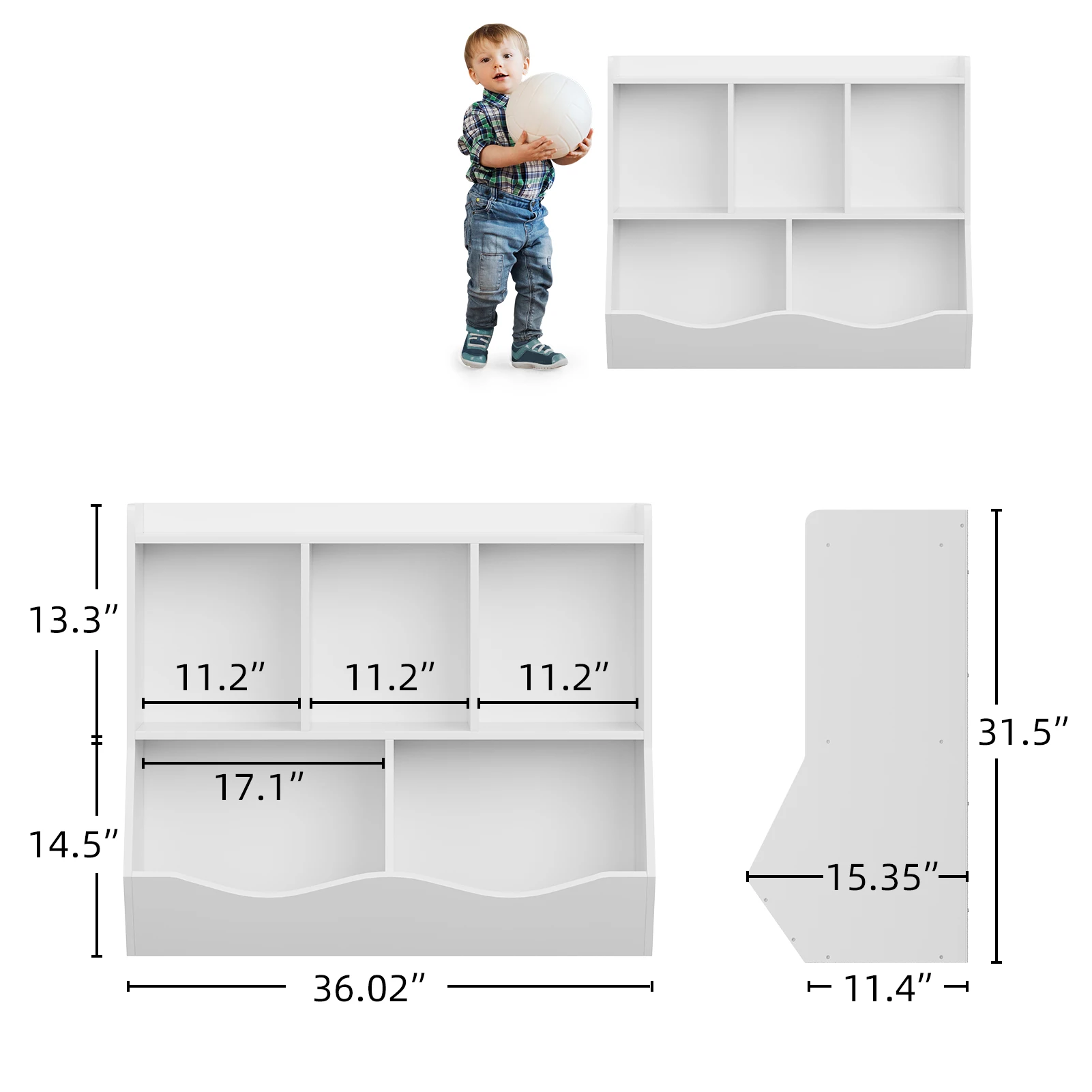 Kids Bookshelf Toy Storage Cabinet Children's Toy Shelf 35.4" x 11.8" x 29.5" for Children's Room Playroom Hallway Kindergarten