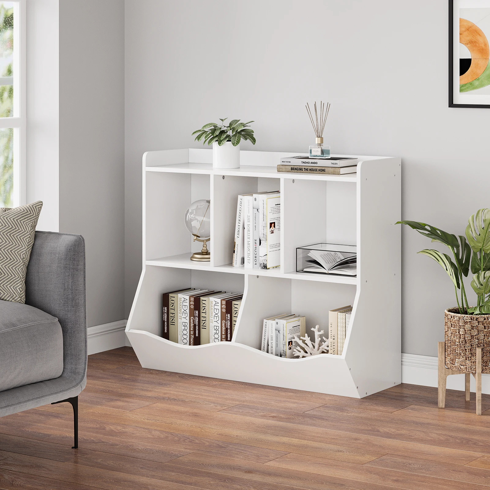 Kids Bookshelf Toy Storage Cabinet Children's Toy Shelf 35.4" x 11.8" x 29.5" for Children's Room Playroom Hallway Kindergarten
