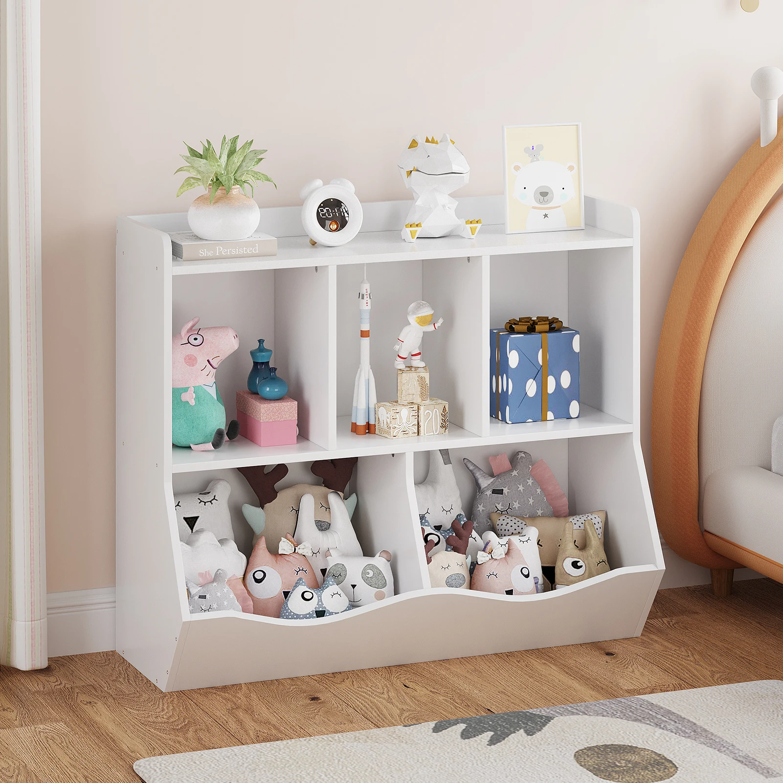 Kids Bookshelf Toy Storage Cabinet Children's Toy Shelf 35.4" x 11.8" x 29.5" for Children's Room Playroom Hallway Kindergarten