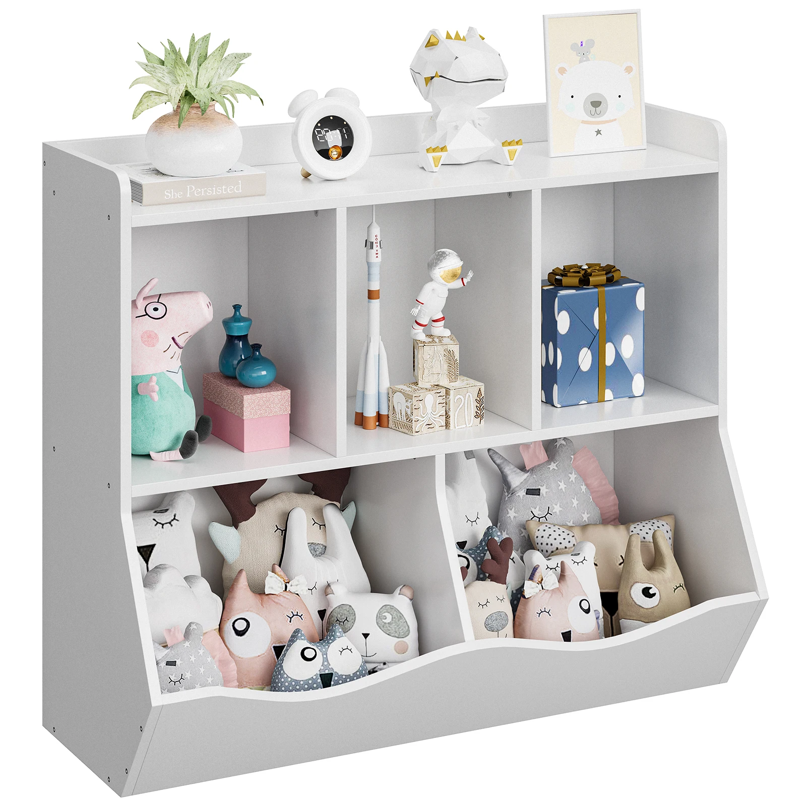 Kids Bookshelf Toy Storage Cabinet Children's Toy Shelf 35.4" x 11.8" x 29.5" for Children's Room Playroom Hallway Kindergarten