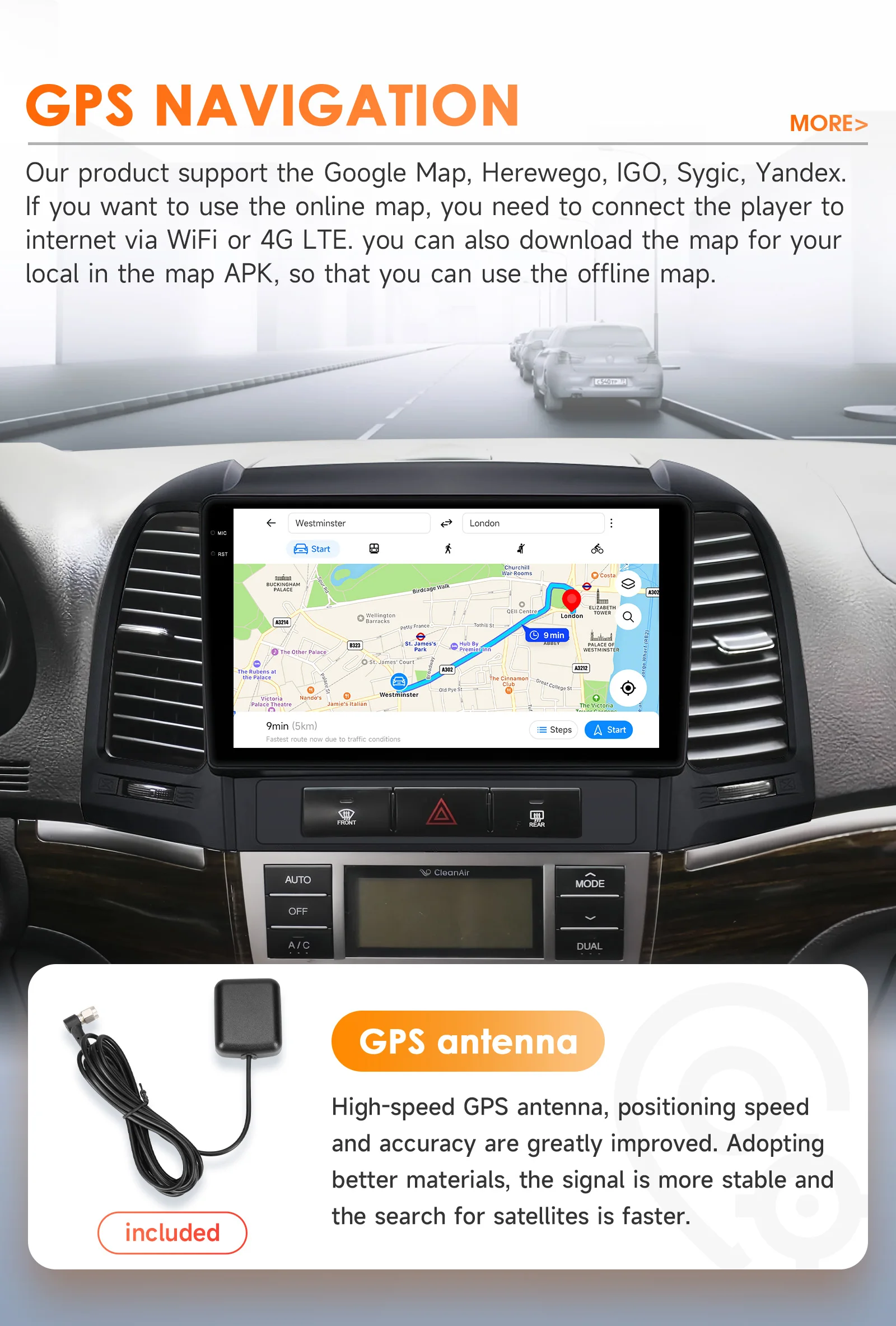 9" Hizpo 2Din CarPlay Android Auto Car Radio for Hyundai Santa Fe 2 2006 - 2012 Snapdragon 6115 GPS RDS DSP BT 4G SWC 360°CAM