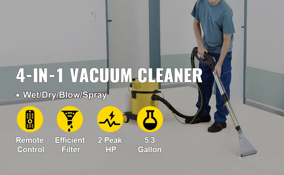 SucceBuy Wet Dry Vacuum Cleaner 5.3 Gallon 2 Peak HP 4-in-1 Portable Shop Vacuum with Blow and Spray Function for Household Car