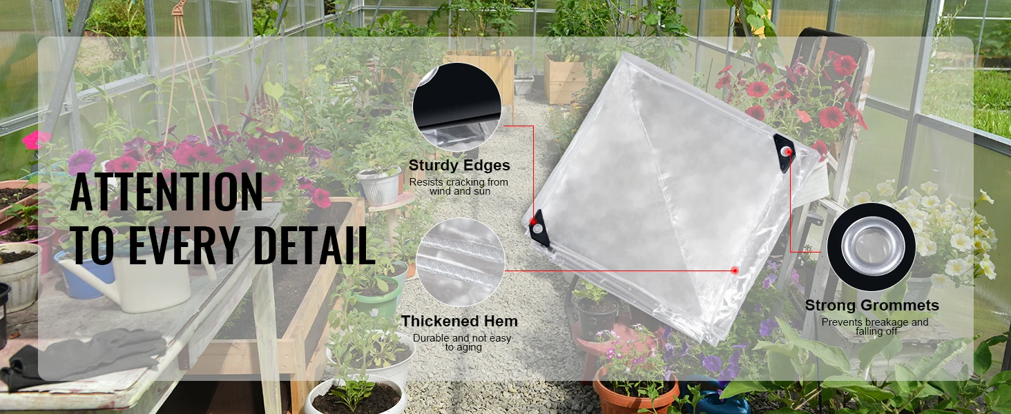 SucceBuy Transparent PVC Tarpaulin Rainproof Cloth Garden Pergola Tarp Curtain Balcony Windows Clear Tarp Rain Cover for Garden