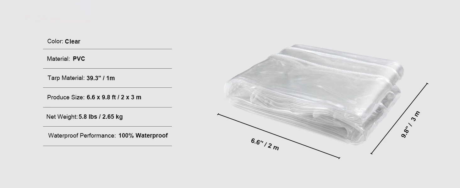 SucceBuy Transparent PVC Tarpaulin Rainproof Cloth Garden Pergola Tarp Curtain Balcony Windows Clear Tarp Rain Cover for Garden