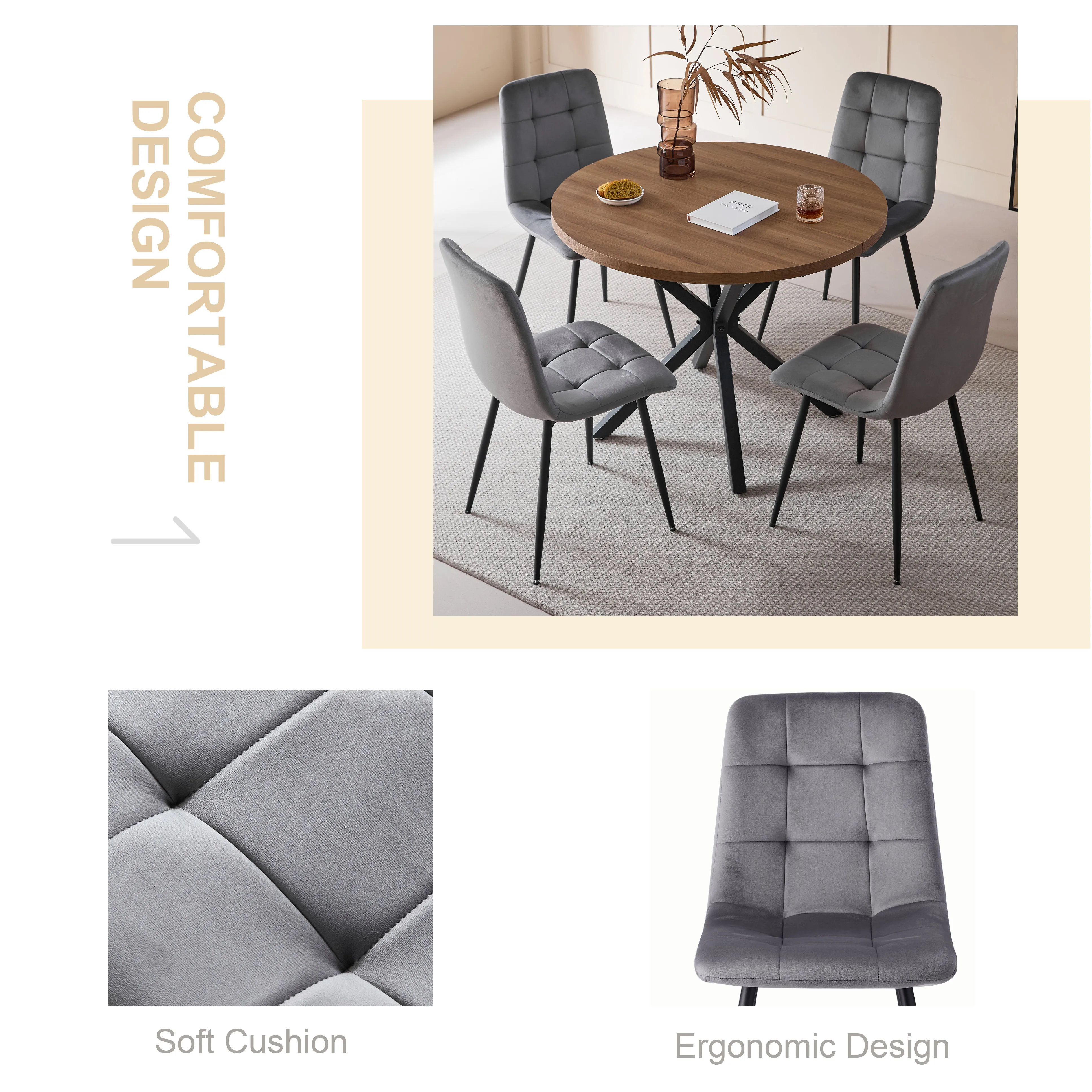 EGOONM Set of 2/4/6 Dining Room Chairs,Upholstered Chairs,Design Chair with Backrest,Velvet Seat,Metal Frame Kitchen Living Room