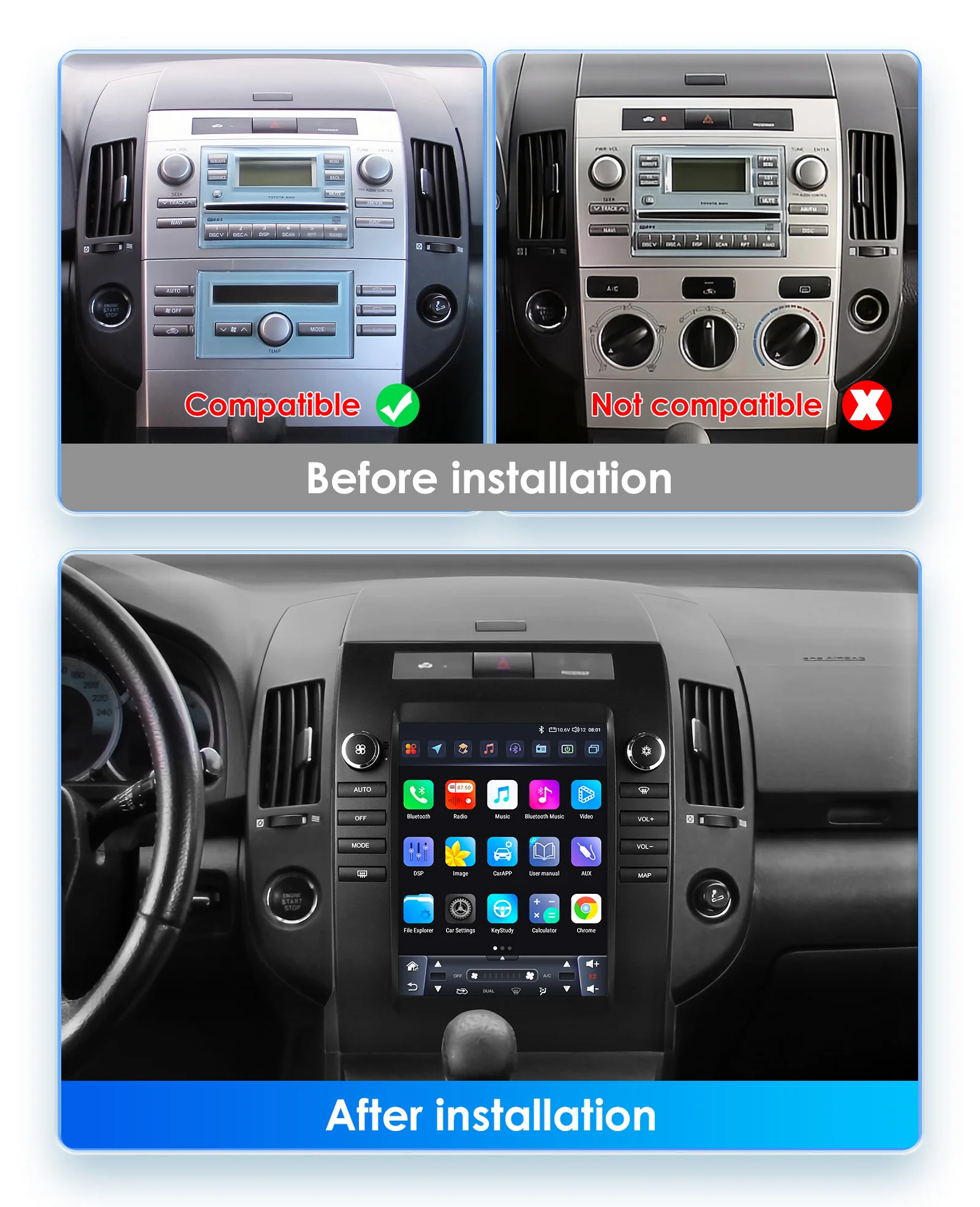 Hizpo For Tesla Style Autoradio For Toyota Verso Corolla 2004-2009 2006 Carplay 4G GPS Car Radio Multimedia 2din Android Auto BT