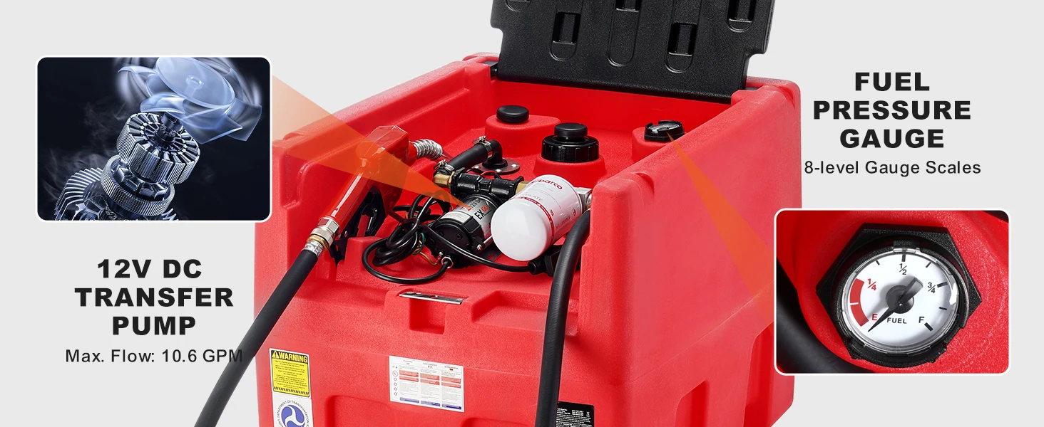 SucceBuy 48 Gal Portable Diesel Fuel Tank 10.6GPM with 12V Electric Pump & Hose Gasoline Transfer Tank for Fuel Transportation