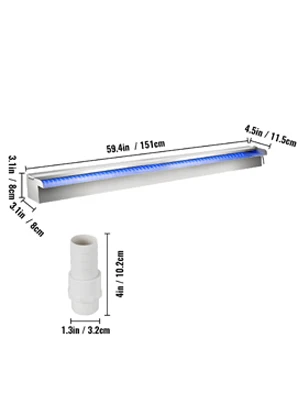 SucceBuy Pool Fountain Stainless Steel Pool Waterfall with LED Strip Light Waterfall Spillway Rectangular Garden Outdoor
