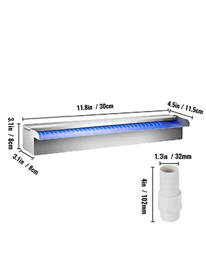 SucceBuy Pool Fountain Stainless Steel Pool Waterfall with LED Strip Light Waterfall Spillway Rectangular Garden Outdoor