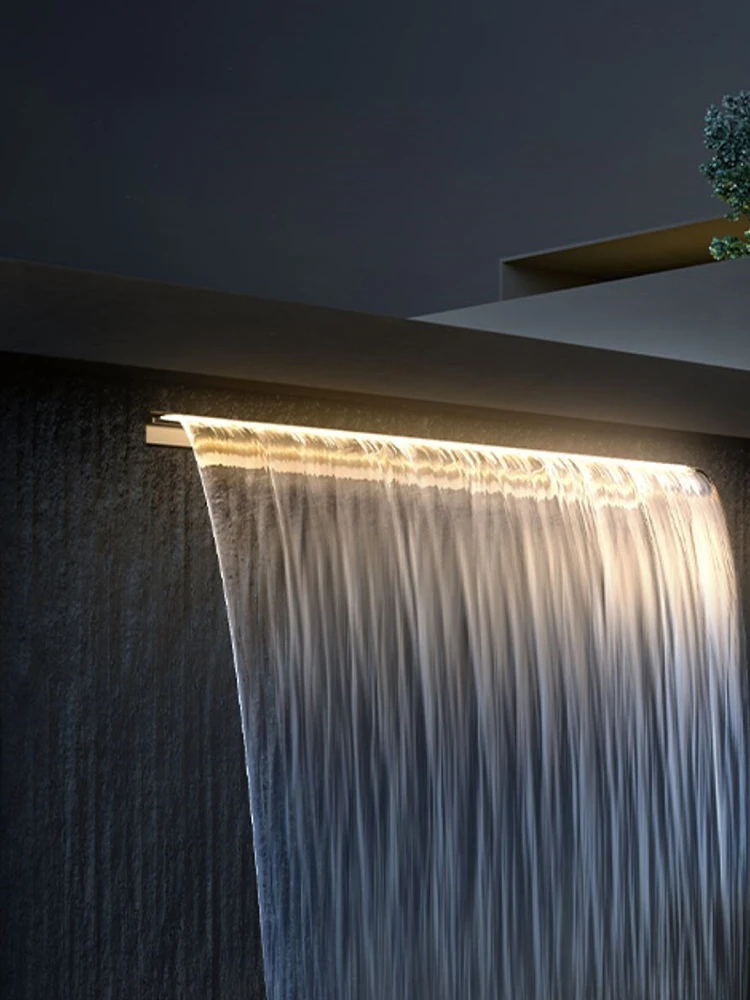 SucceBuy Pool Fountain Stainless Steel Pool Waterfall with LED Strip Light Waterfall Spillway Rectangular Garden Outdoor