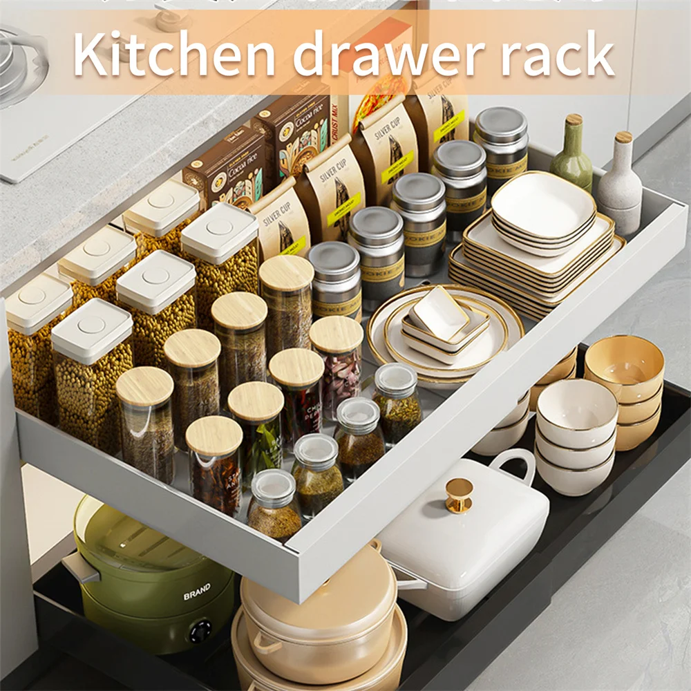 Multifuctional Pull Out Tray Organizer Kitchen Storage Rack Cabinet Under Sink Spice Boxes Slide Drawer Style Bowl Dish Shelf