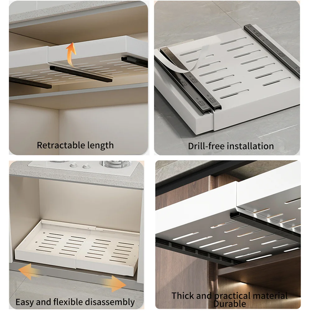 Multifuctional Pull Out Tray Organizer Kitchen Storage Rack Cabinet Under Sink Spice Boxes Slide Drawer Style Bowl Dish Shelf