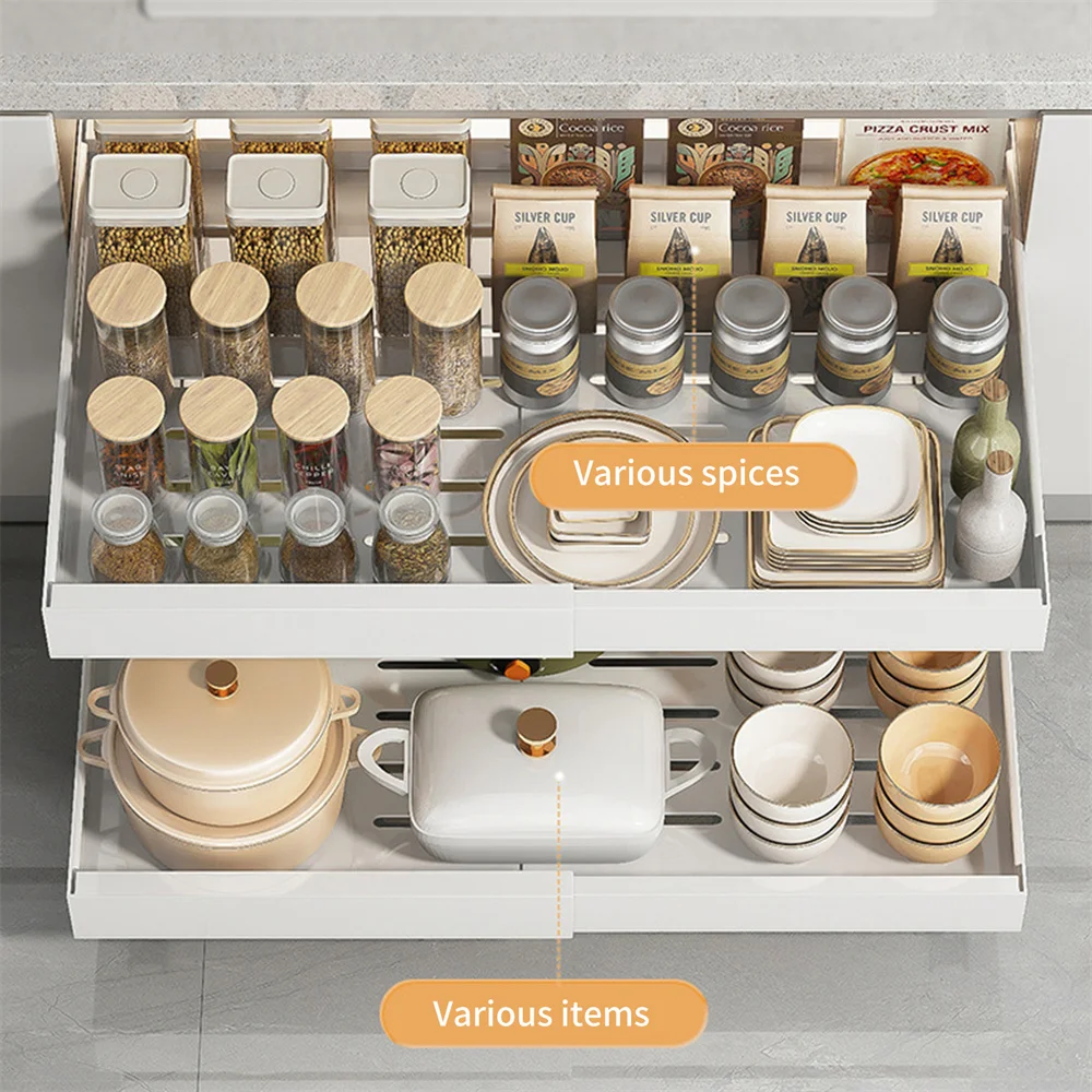 Multifuctional Pull Out Tray Organizer Kitchen Storage Rack Cabinet Under Sink Spice Boxes Slide Drawer Style Bowl Dish Shelf