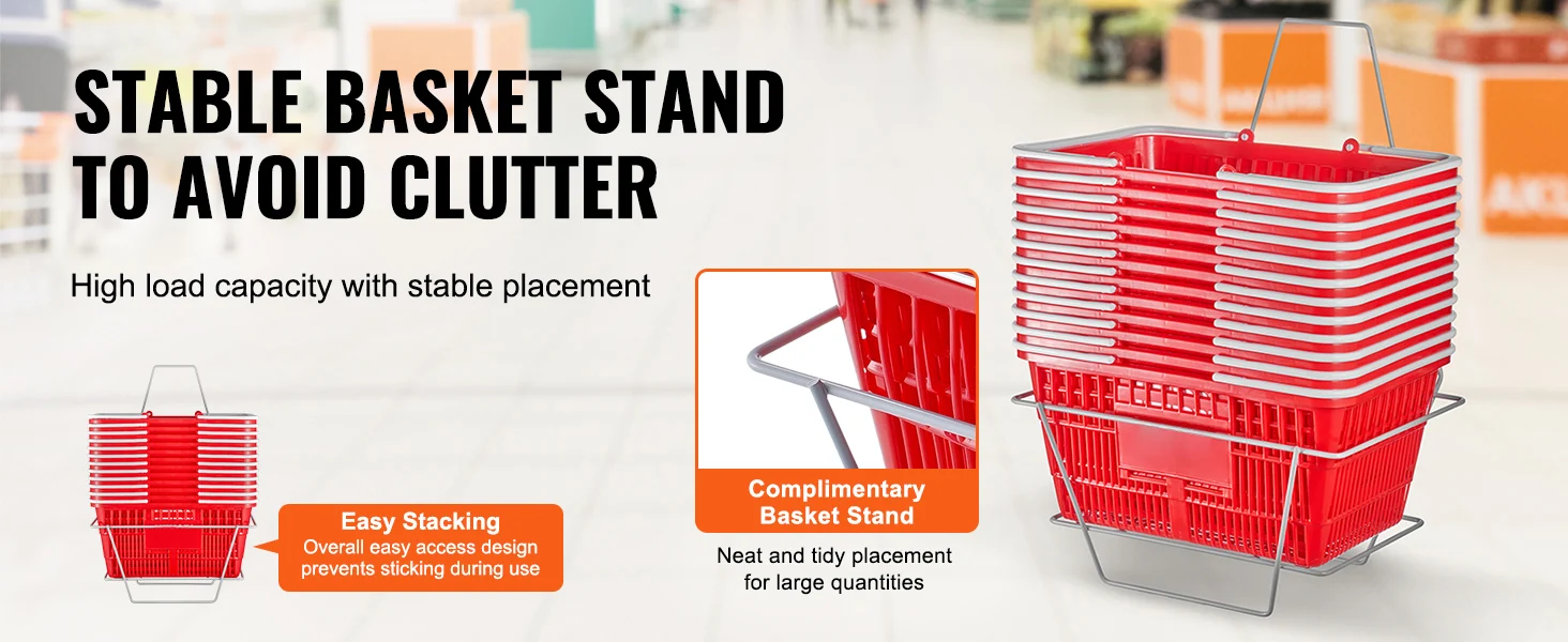 SucceBuy 12PCS Shopping Basket 21L Plastic Grocery Basket with Handle Portable Shop Bulk Used for Retail Store Supermarket