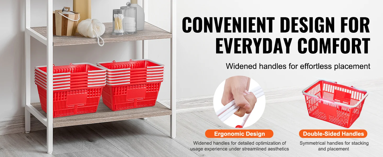 SucceBuy 12PCS Shopping Basket 21L Plastic Grocery Basket with Handle Portable Shop Bulk Used for Retail Store Supermarket