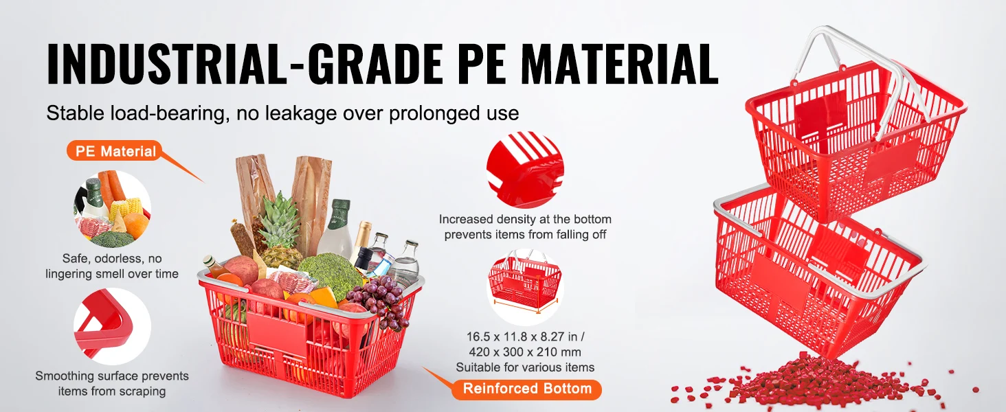 SucceBuy 12PCS Shopping Basket 21L Plastic Grocery Basket with Handle Portable Shop Bulk Used for Retail Store Supermarket