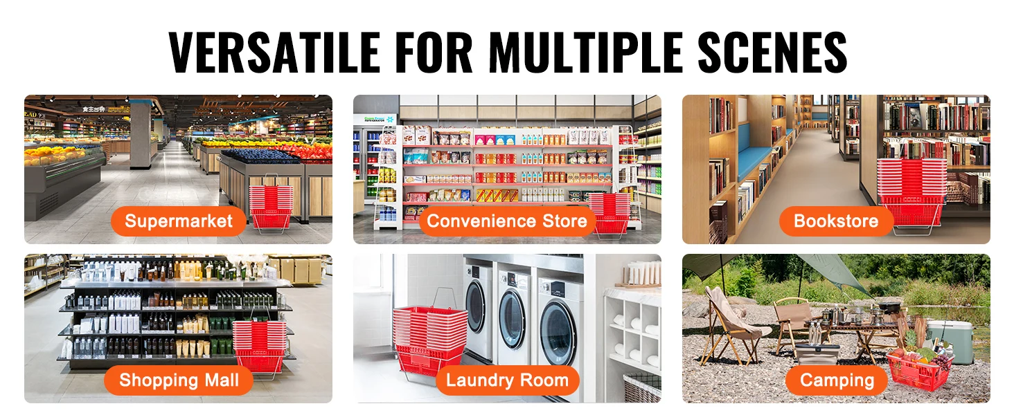 SucceBuy 12PCS Shopping Basket 21L Plastic Grocery Basket with Handle Portable Shop Bulk Used for Retail Store Supermarket
