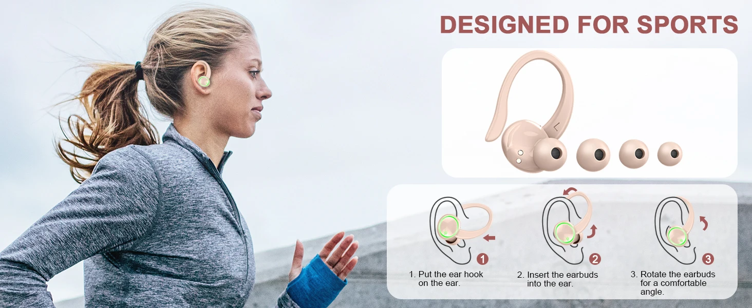 Kuizil Wireless Earbuds Sports, Bluetooth Headphones 5.3, 4 ENC Noise Cancelling Mic, IP7 Waterproof Headset, 50H Playback.