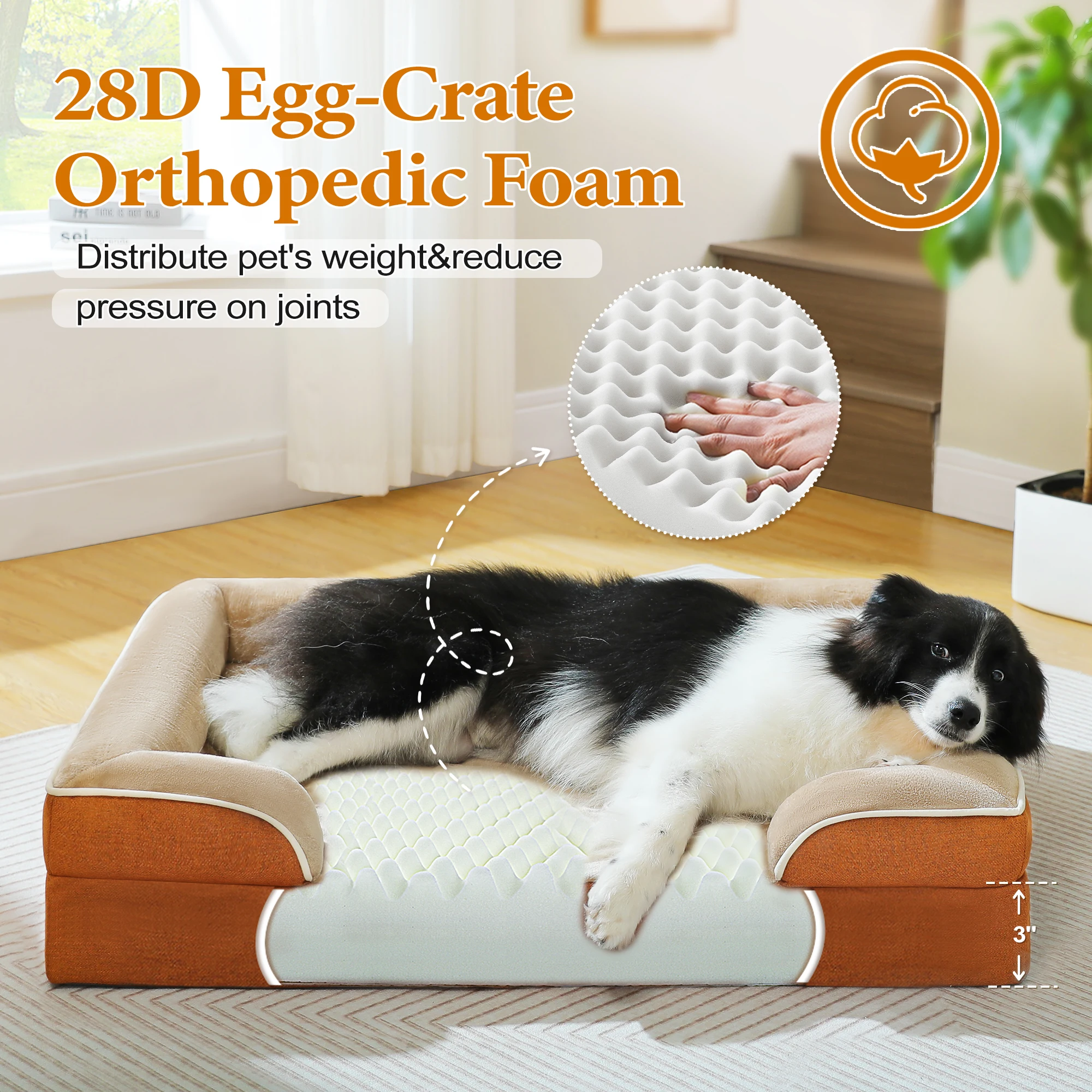 Large Dog Bed with Removable Cover, Plush Dog Sofa for Large Dogs, Washable Pet Bed with Nonskid Bottom, Pet Sleeping Mat, S-XL