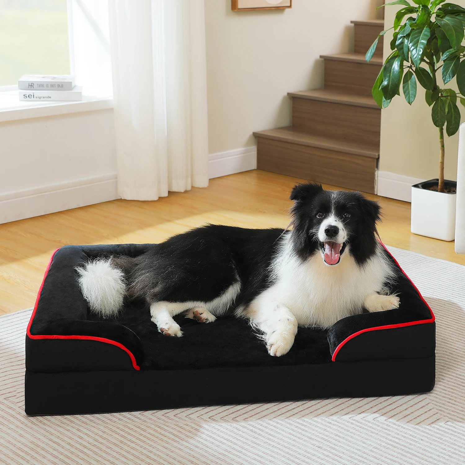 Large Dog Bed with Removable Cover, Plush Dog Sofa for Large Dogs, Washable Pet Bed with Nonskid Bottom, Pet Sleeping Mat, S-XL