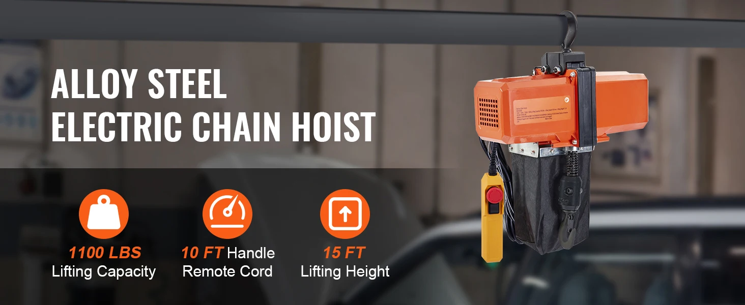 SucceBuy 1100 lbs Electric Chain Hoist 9.2 ft/min Single Phase Overhead Crane with G100 Chain Wired Control for Garage Lifting