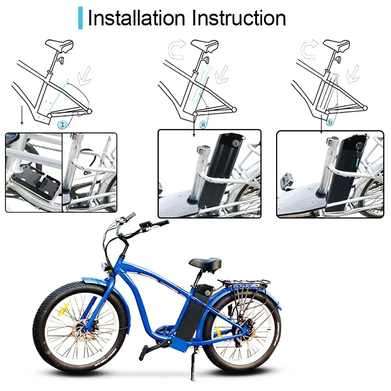Silver Fish Lithium Battery Pack for Electric Bicycle, 36V, 48V, 19.2Ah, 17.5Ah, 13Ah, 18650, 250W, 350W, 500W, 1000W, Hub Motor