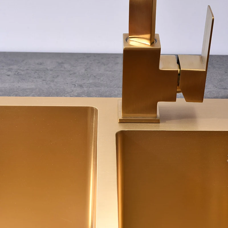 Gold Kitchen Sink Above Counter Double Bowl Goldn Basket Drainer Soap Dispenser Washing Basin 304 Stainless Steel Sinks
