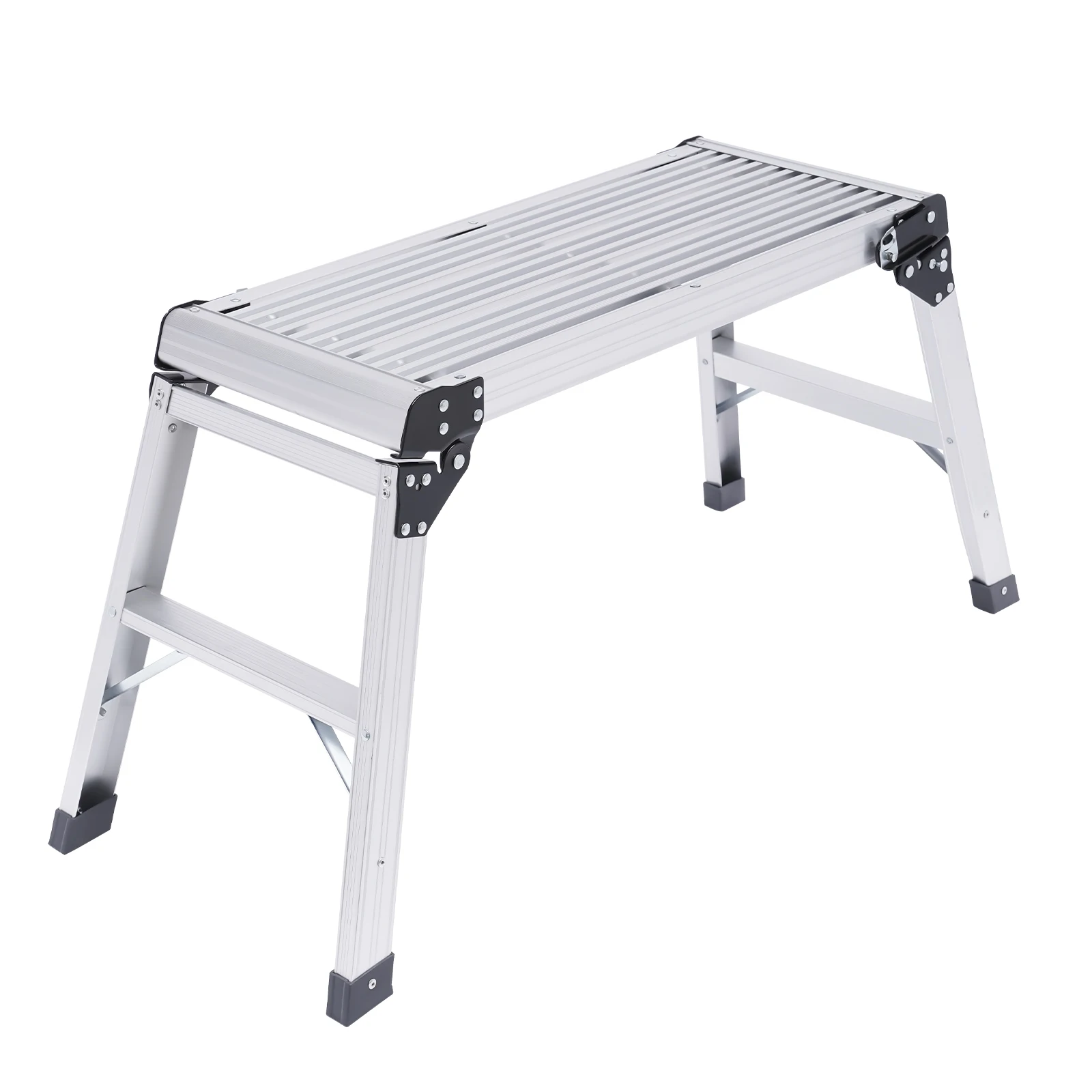 Folding Work Platform Bench Ladder Stool Anti-slip Surface Supports Up to 150kg Silver for washing vehicles, cleaning windows