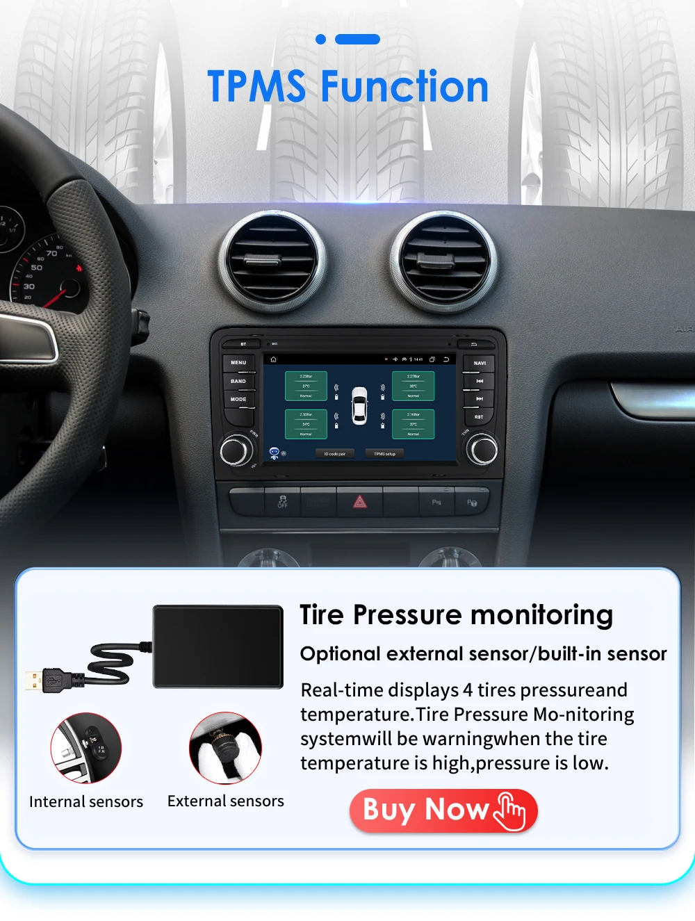 Hizpo 7inch 2Din CarPlay Android Auto Car Radio for Audi A3 8P 2003 - 2011 S3 RS3 Multimedia GPS Navigation 4G BT SWC RDS DSP