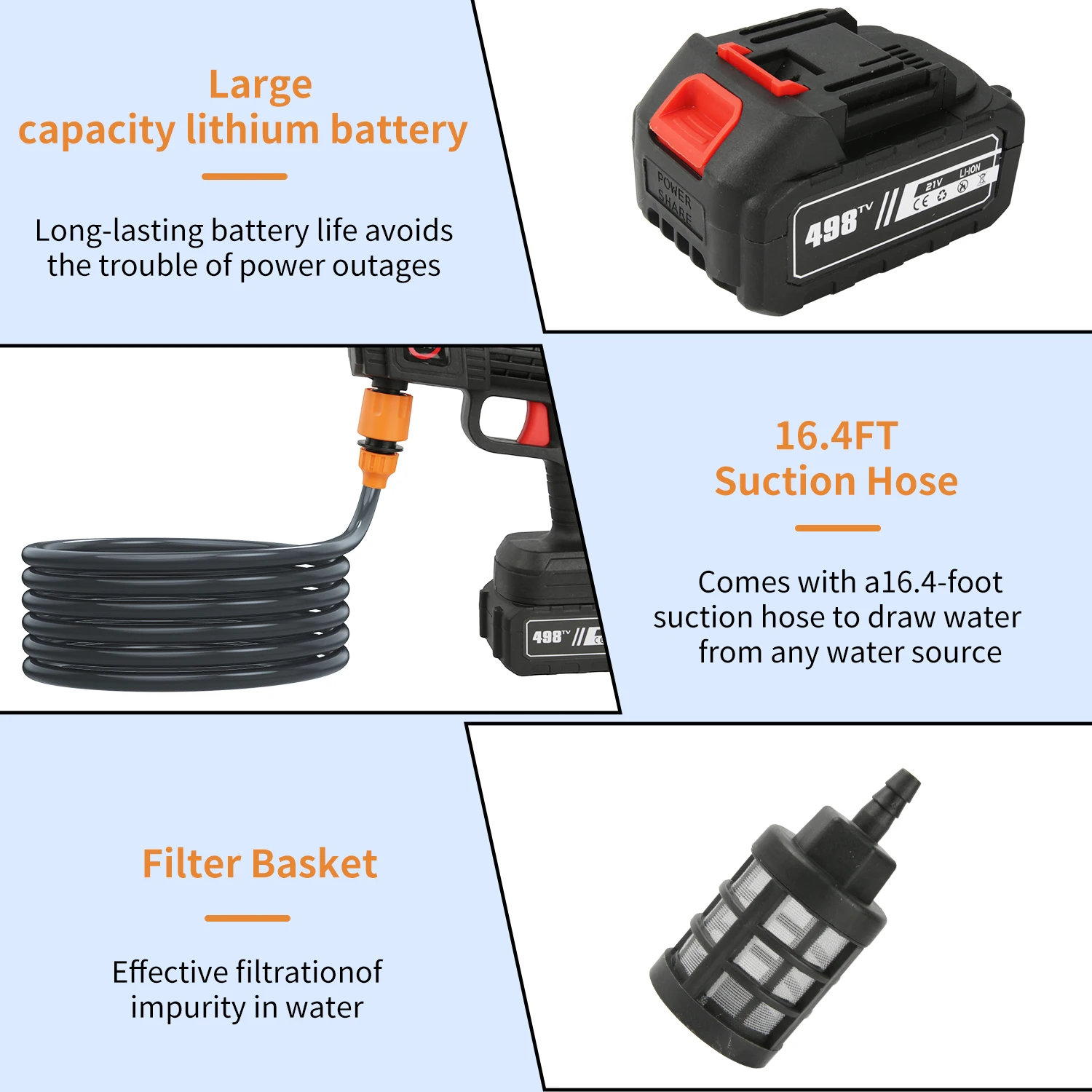 50Bar Cordless High Pressure Car Washer Spray Water Gun Foam Generator Water Gun Spray Cleaner Car Washing Machine for Home