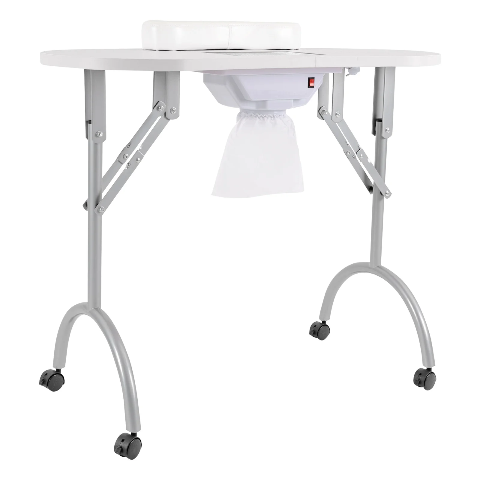 White Manicure Table, Salon Beauty Nail Desk with Fan, Foldable, Portable, with Carry Bag
