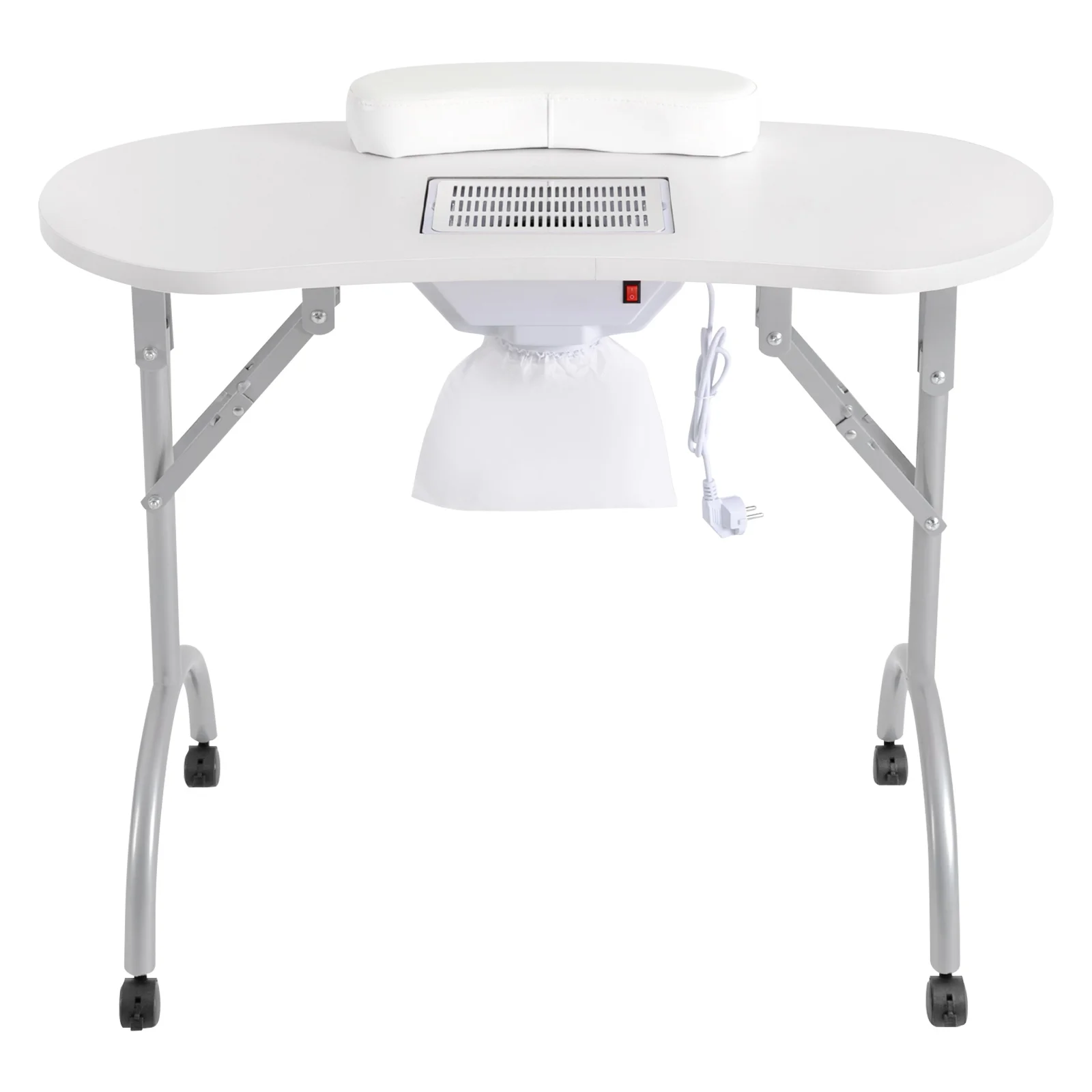 White Manicure Table, Salon Beauty Nail Desk with Fan, Foldable, Portable, with Carry Bag