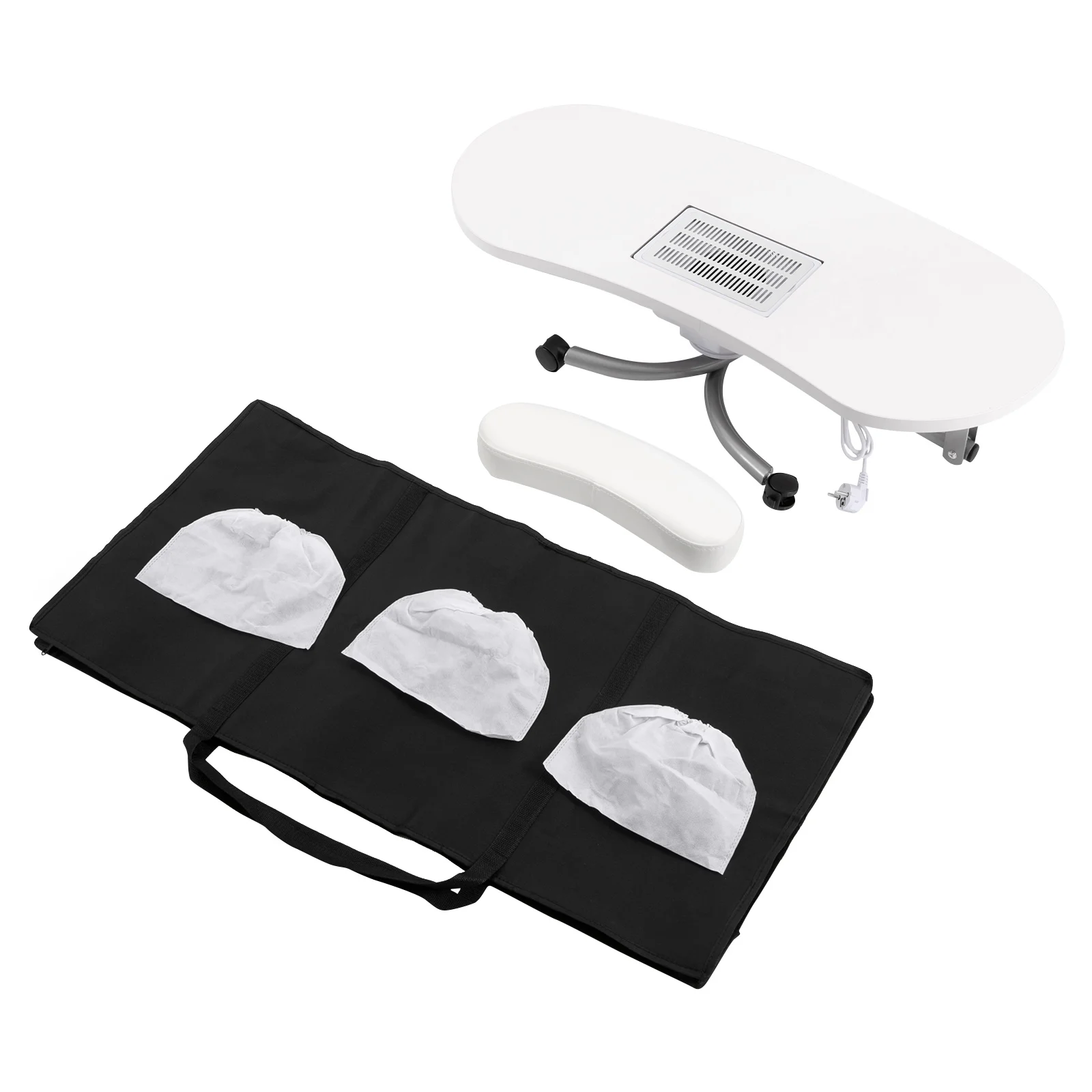 White Manicure Table, Salon Beauty Nail Desk with Fan, Foldable, Portable, with Carry Bag