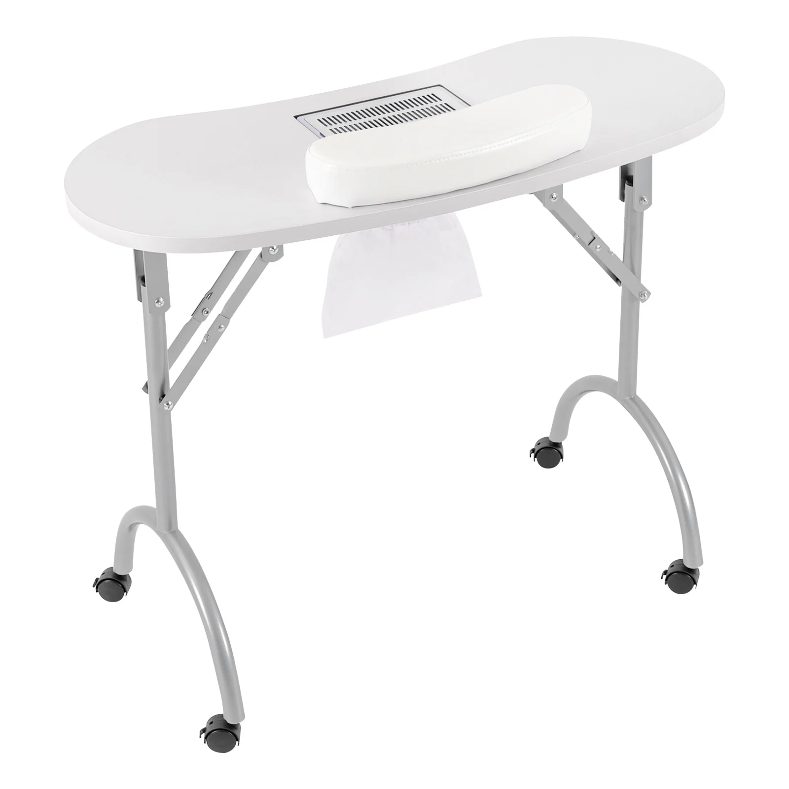 White Manicure Table, Salon Beauty Nail Desk with Fan, Foldable, Portable, with Carry Bag