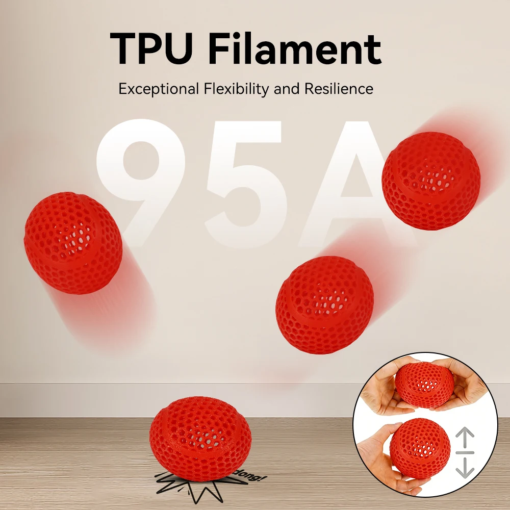 KINGROON 3D Printer Filament TPU 1KG 1.75mm Soft Flexible 3D Printing Material High Resilience TPU Plastic Net Weight 1kg/roll