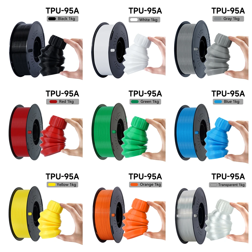 KINGROON 3D Printer Filament TPU 1KG 1.75mm Soft Flexible 3D Printing Material High Resilience TPU Plastic Net Weight 1kg/roll