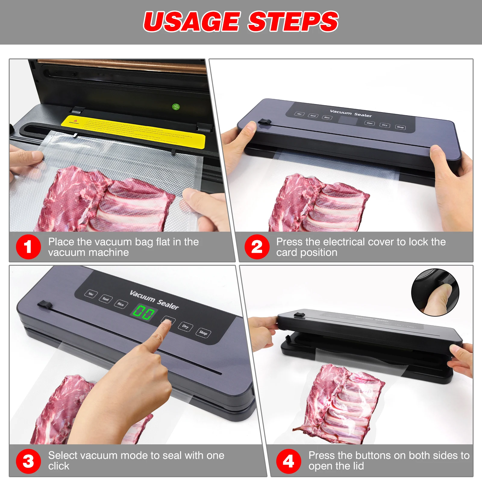 Electric Vacuum Sealer Dry/Wet Food Sealed Packaging Kitchen Food Storage Seal UV Sterilization Built-in Cutter Knife