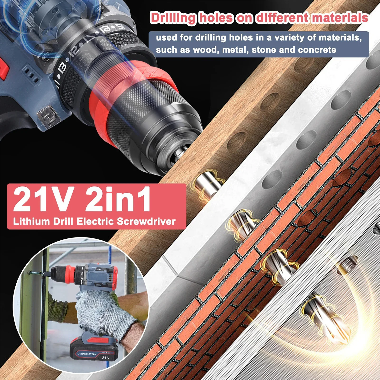 2 in1 Brushless Electric screw driver Hammer Cordless roll Impact Multifunctional Power Tool For Makita 21V Battery