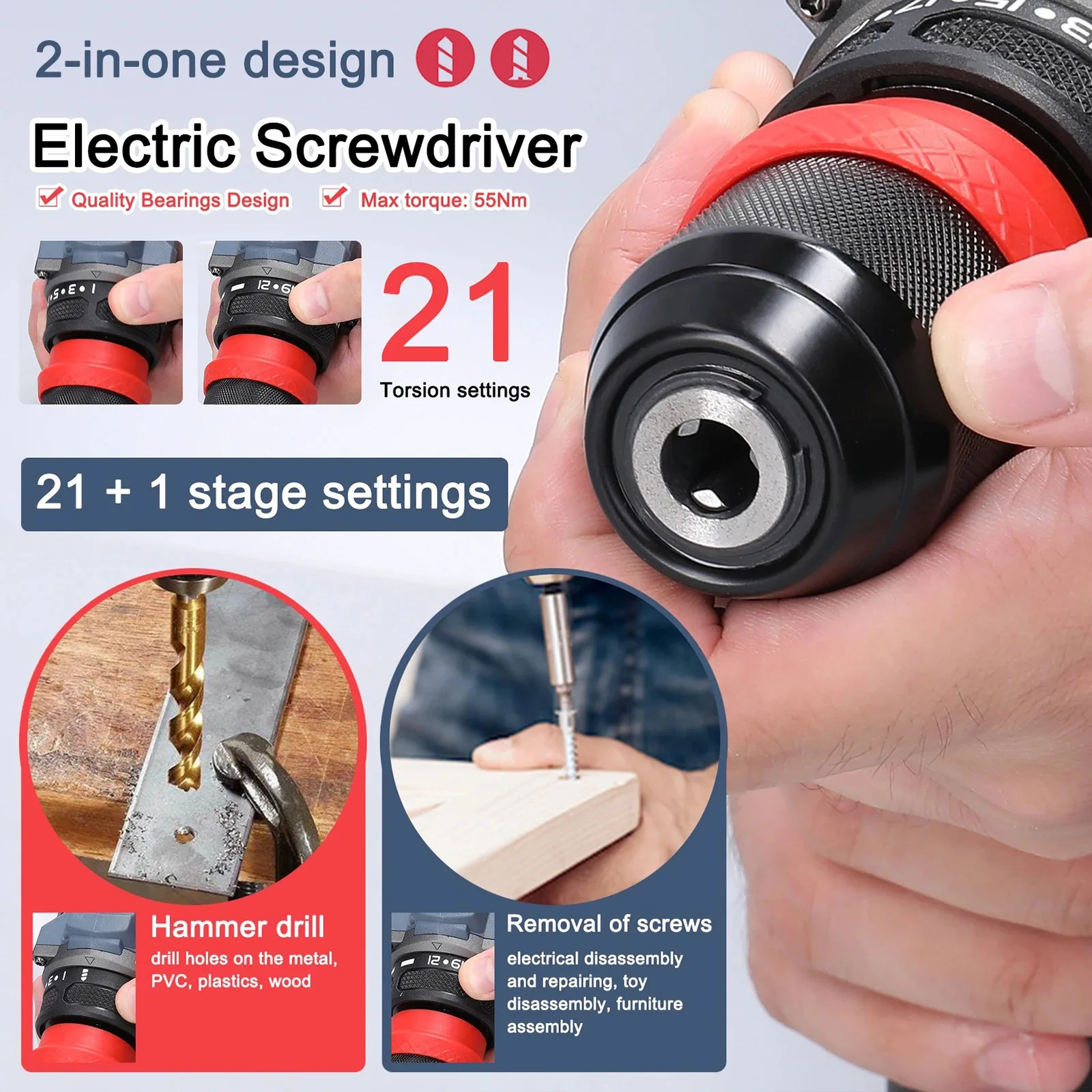 2 in1 Brushless Electric screw driver Hammer Cordless roll Impact Multifunctional Power Tool For Makita 21V Battery