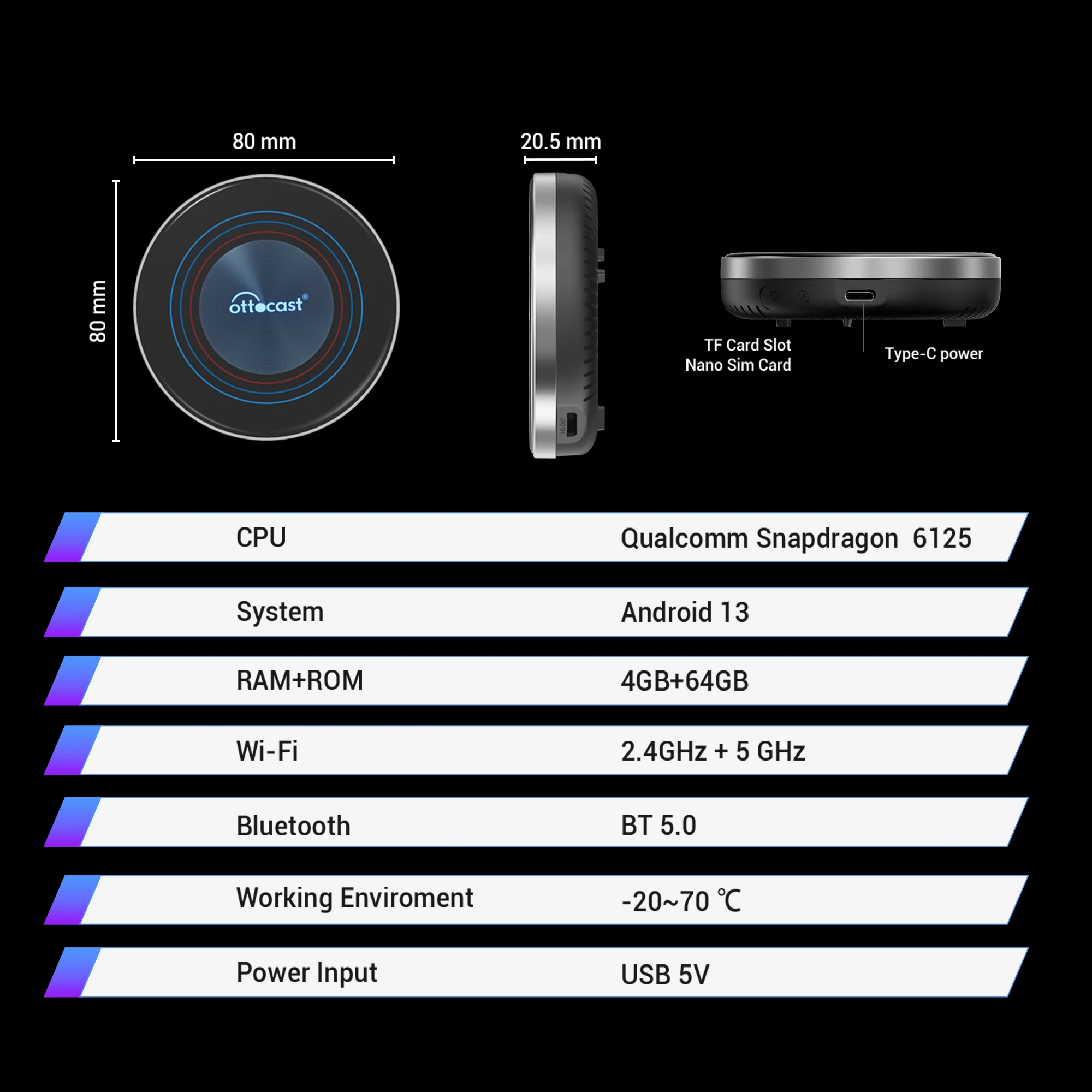 OTTOCAST OttoAiBox i3 Wireless CarPlay Snapdragon 6125 Android 13 AI Box for Netflix for BMW ID6 ID7 ID8 ID9 Car Accessories